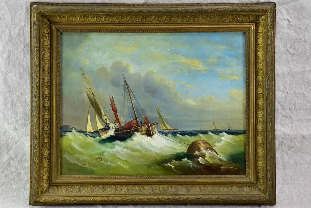 19th Century oil on canvas - yachts 23¼" x 19¼"