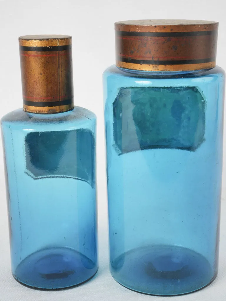 2 antique blue glass apothecary pharmacy jars