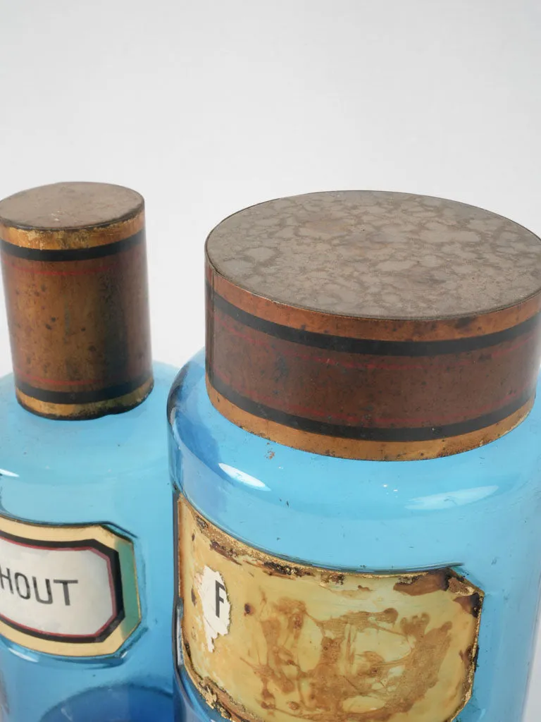 2 antique blue glass apothecary pharmacy jars