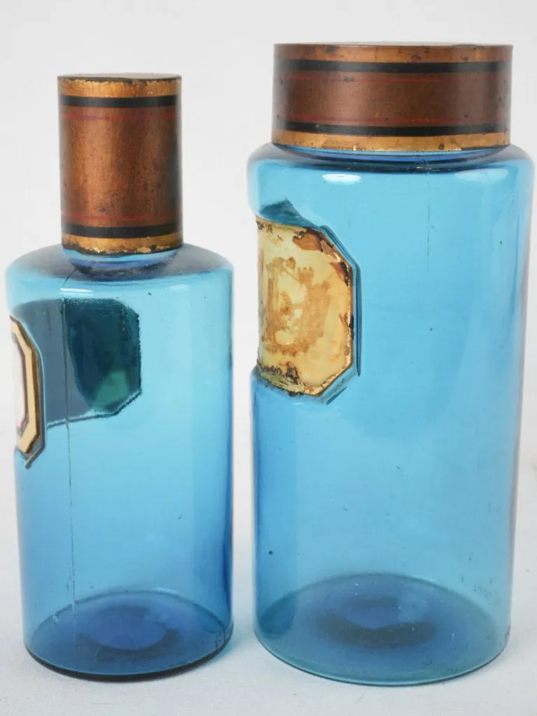 2 antique blue glass apothecary pharmacy jars