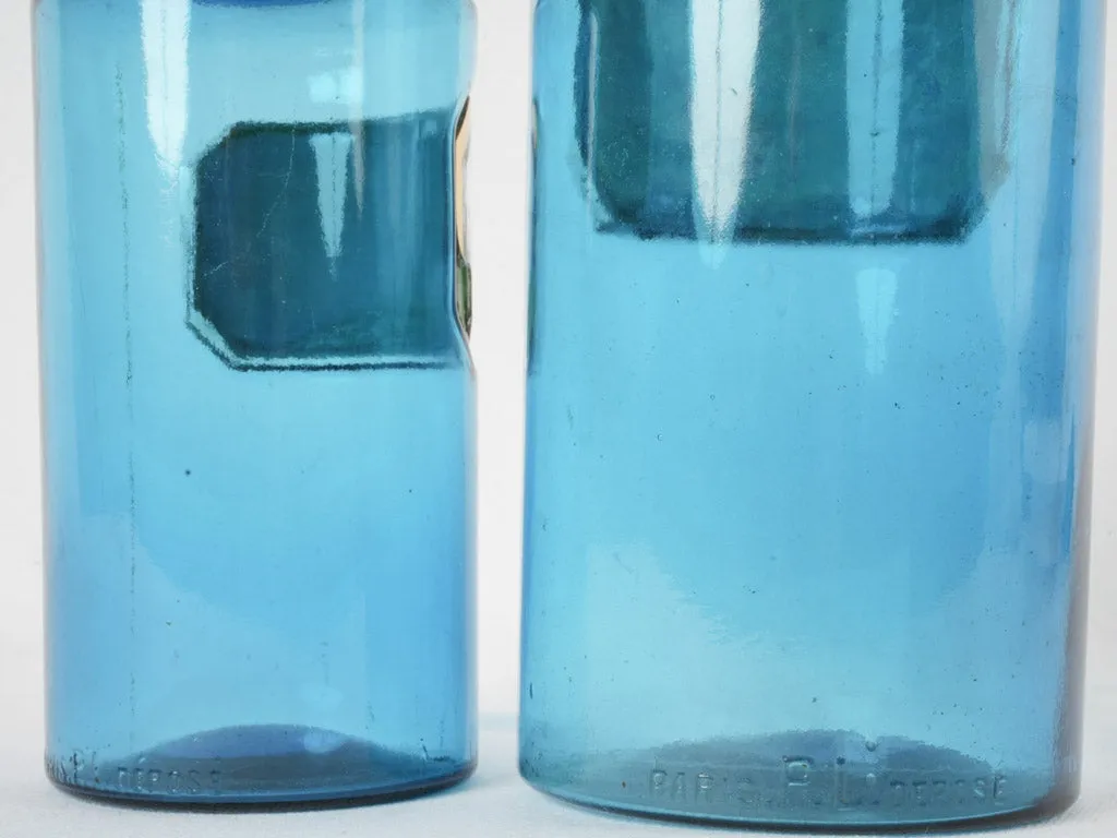 2 antique blue glass apothecary pharmacy jars