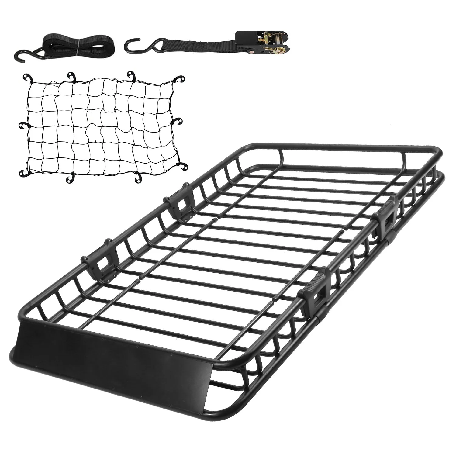 63x39x6.3in Universal Roof Rack Cargo Carrier Car Top Luggage Holder Basket with Hook Strap Elastic Net