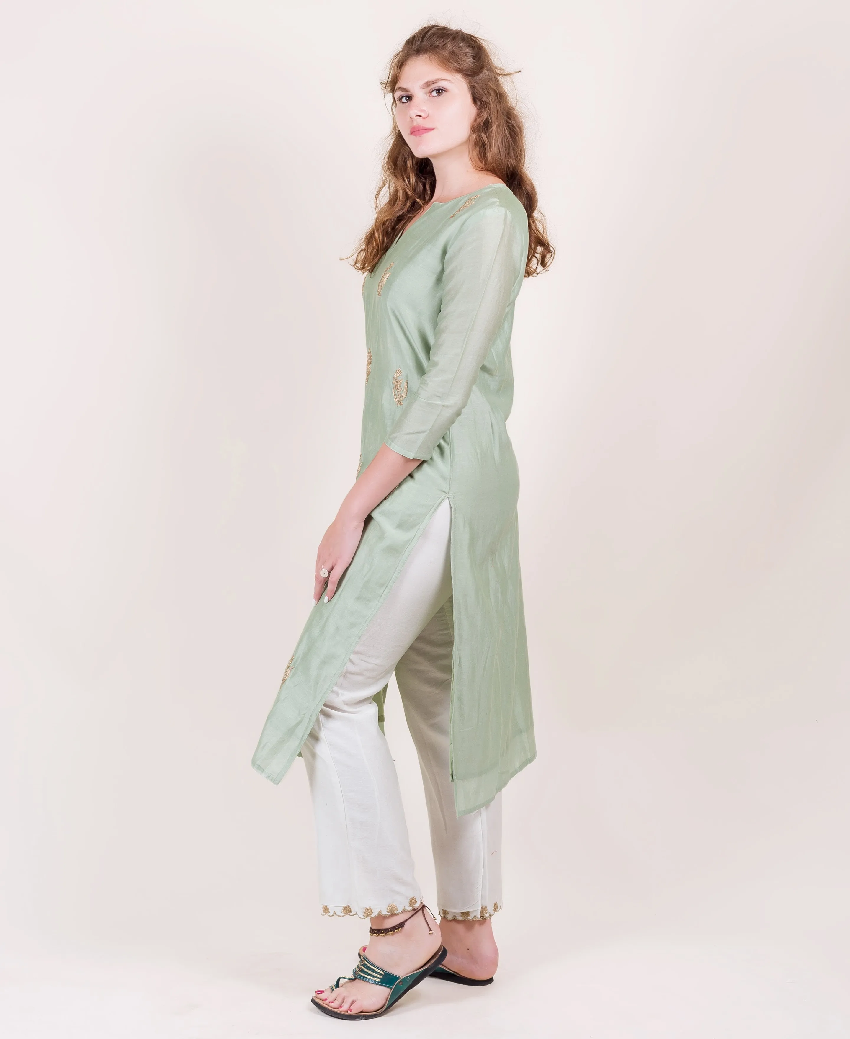 Aanya Mint and Ivory Chanderi Kurta