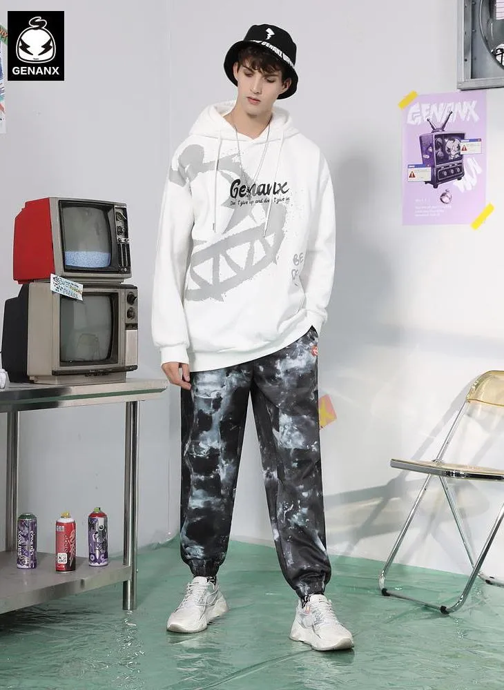 Abstract Space Print Elastic Waist Loose Jogger Pants