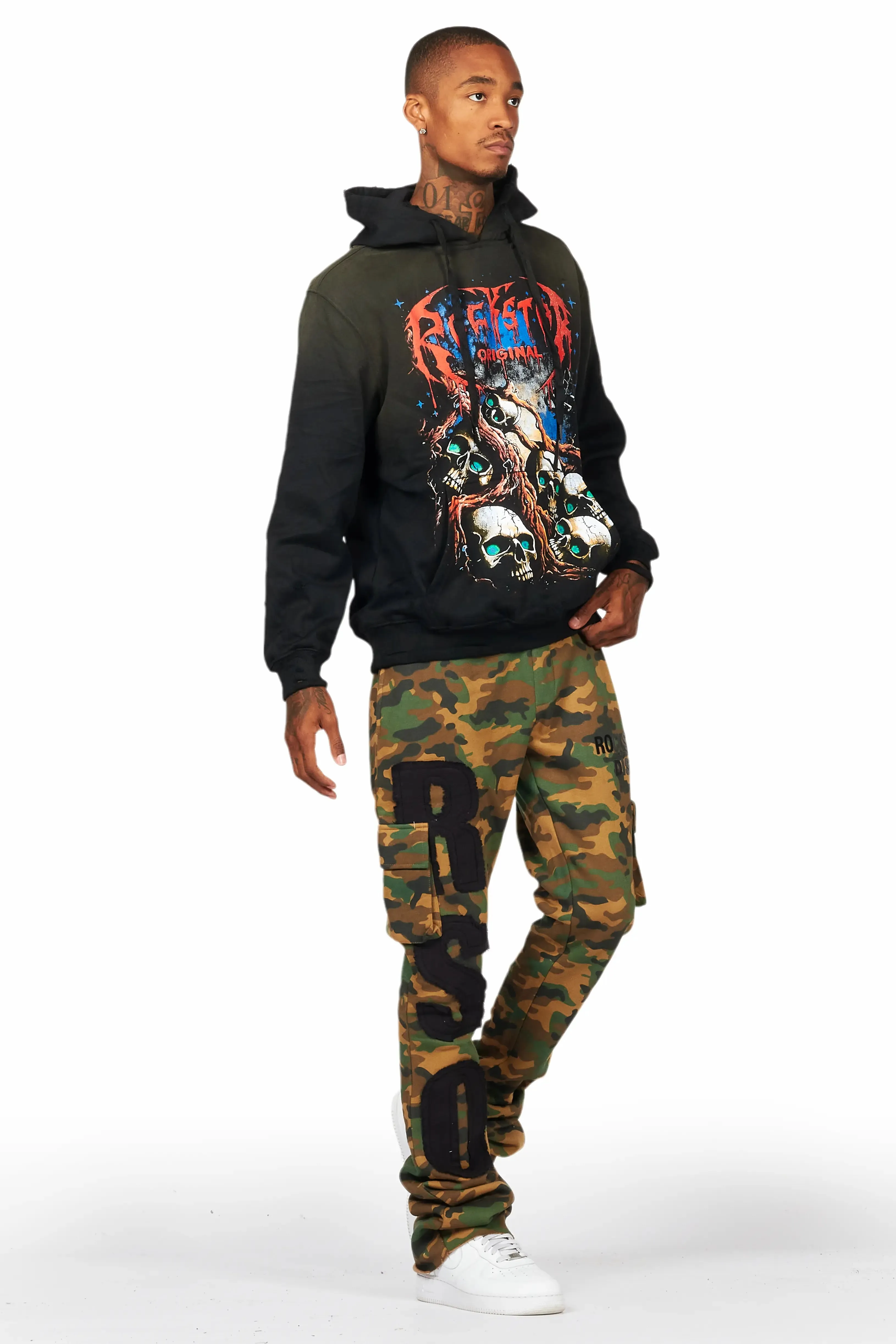 Admir Faded Camo Stacked Flare Pant