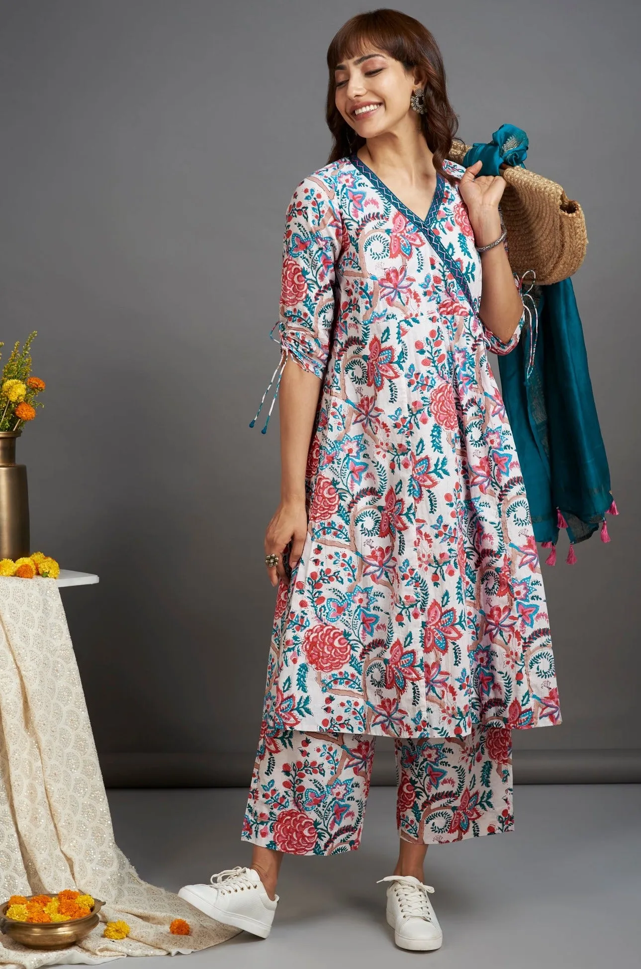 angrakha kurta - meadow mist & botanical fantasies