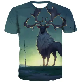 Animal T-shirt Men Deer Tshirts Casual Tree T shirts Funny Forest Shirt Print