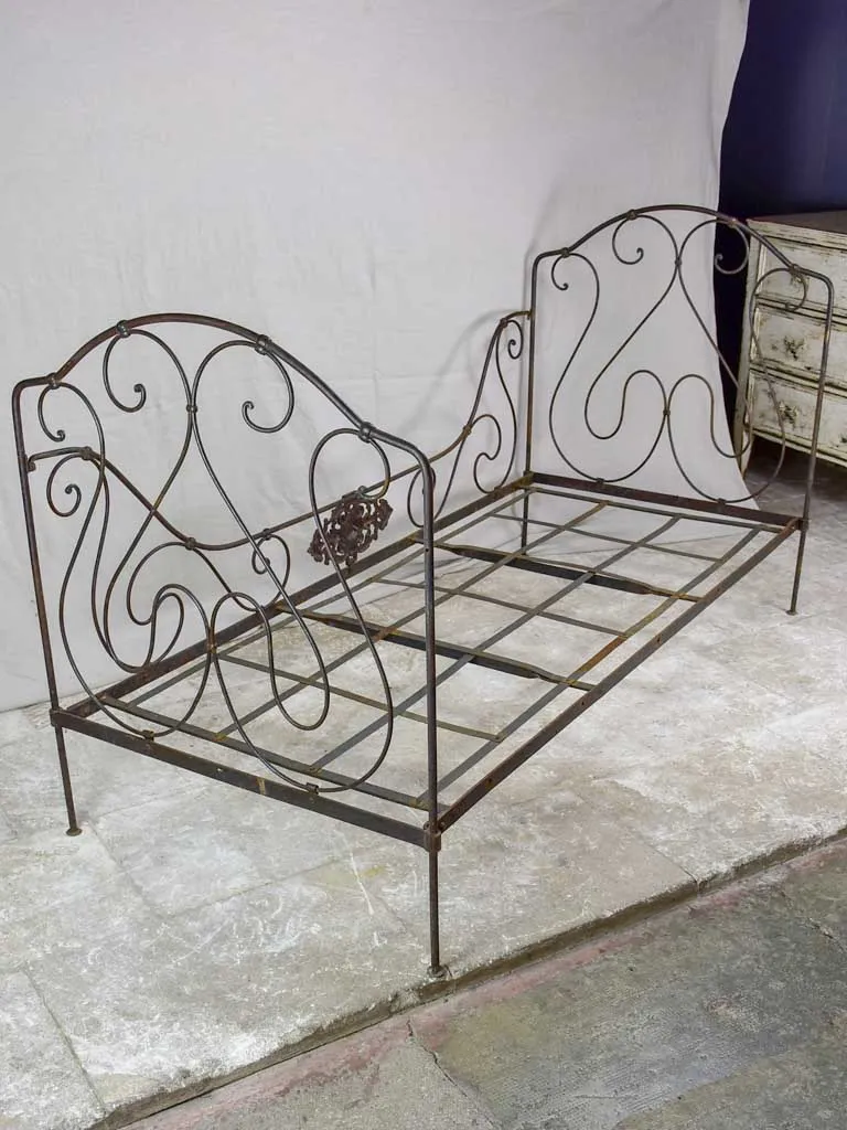 Antique French wrought iron folding bed 75½" x  33½"