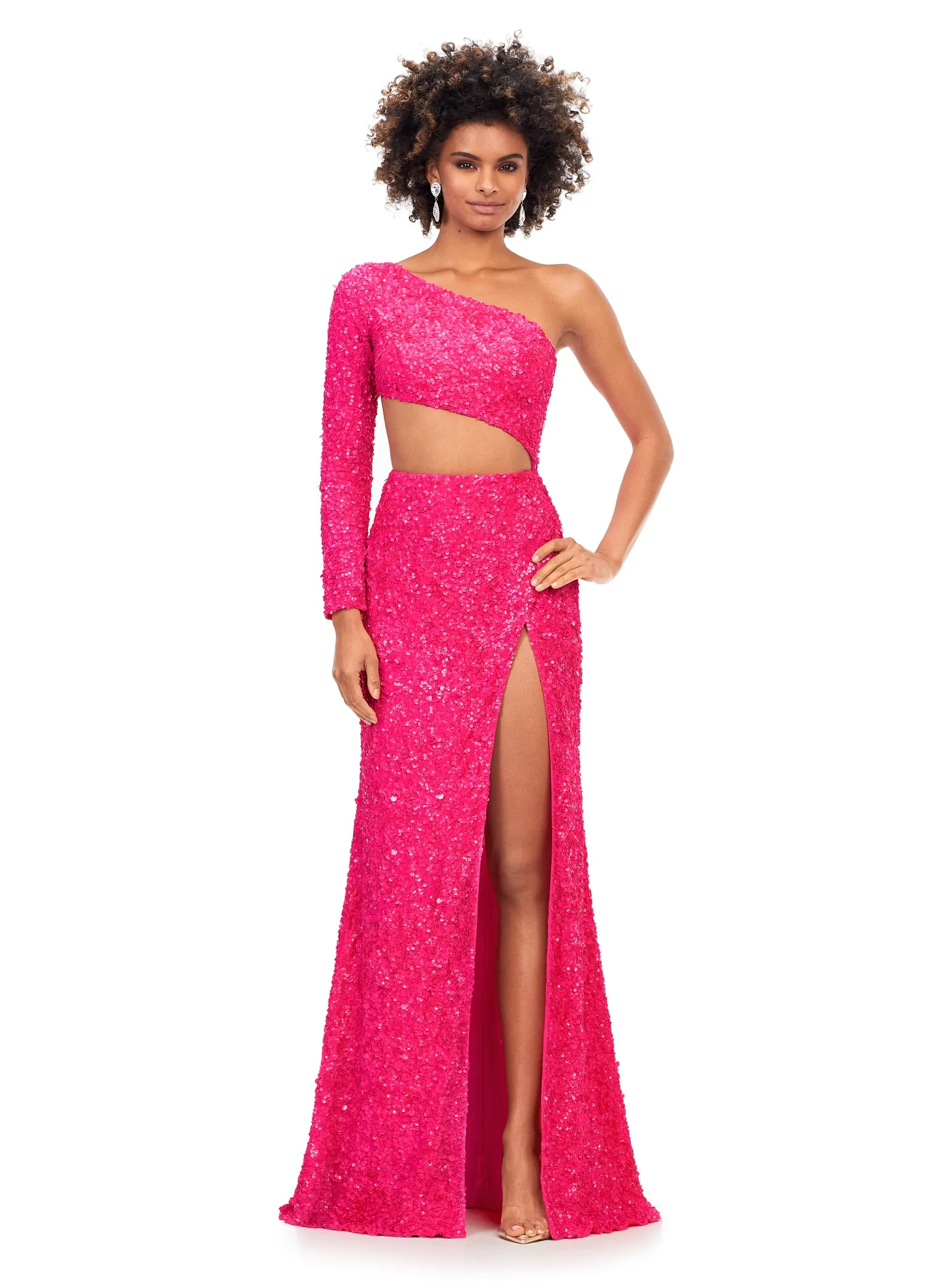 Ashley Lauren 11340 Sequin One Shoulder Gown with Sleeve