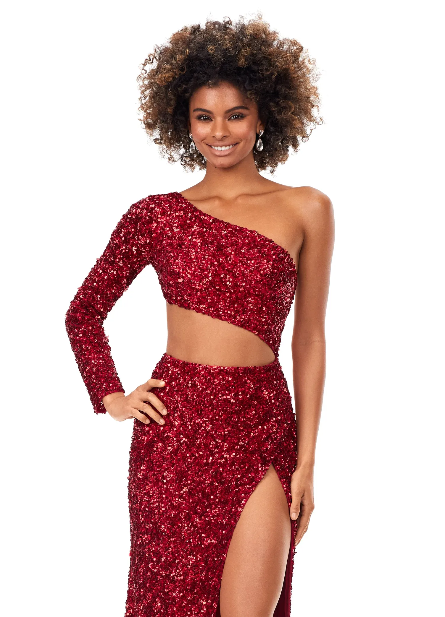 Ashley Lauren 11340 Sequin One Shoulder Gown with Sleeve