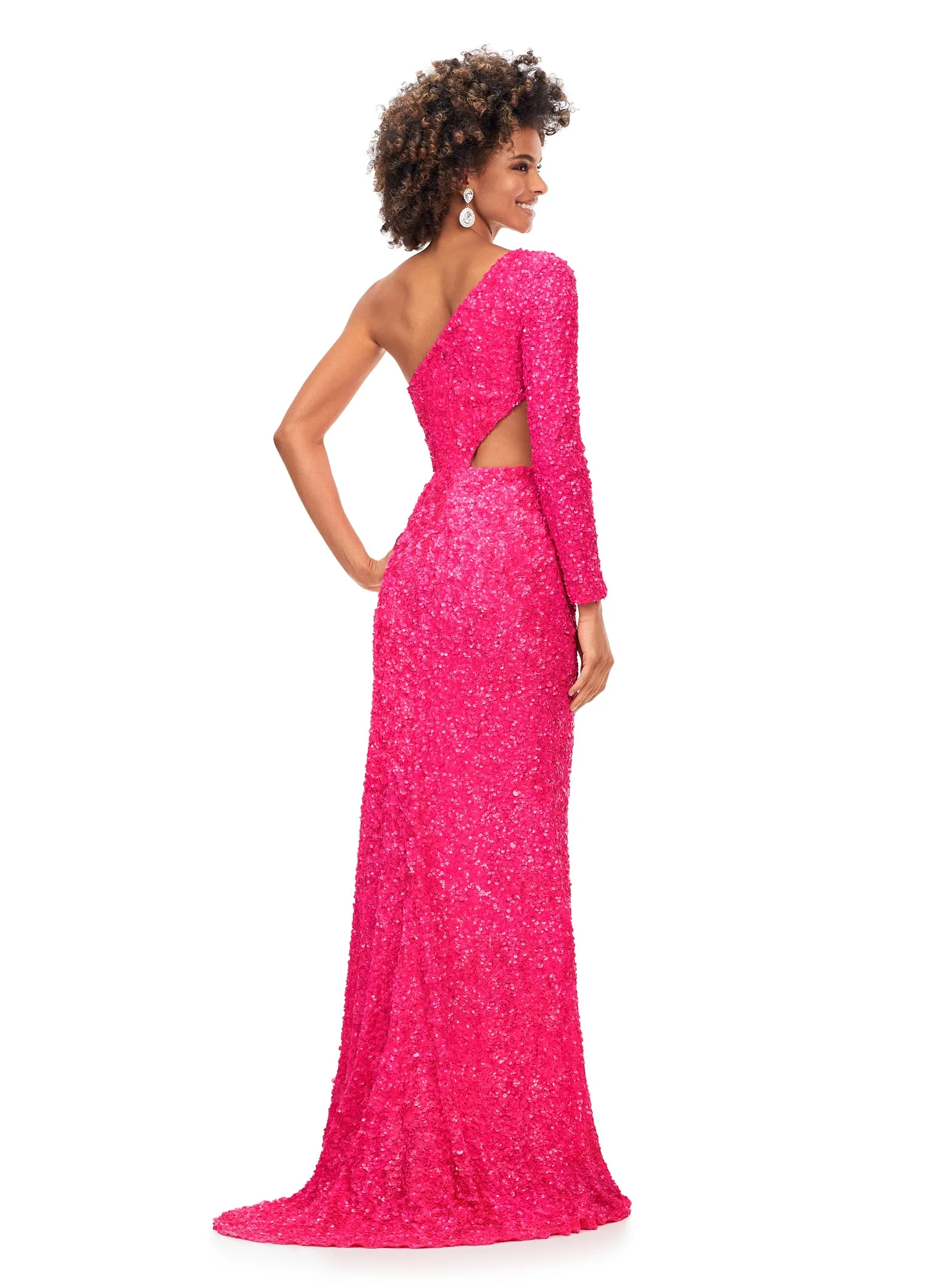 Ashley Lauren 11340 Sequin One Shoulder Gown with Sleeve