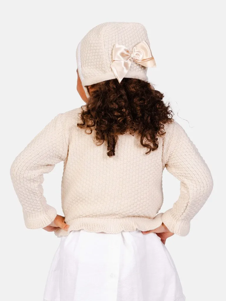 Baby Girl Cardigan & Bonnet Set - Light Beige