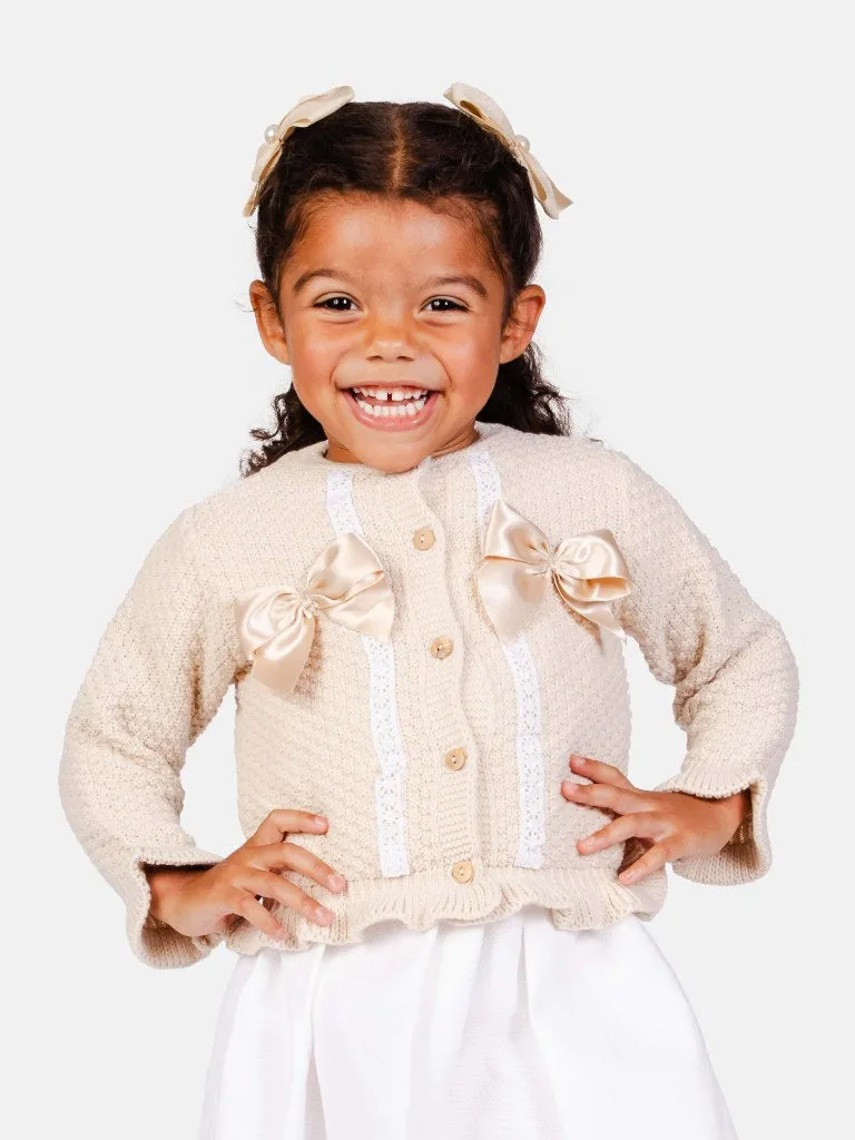 Baby Girl Cardigan & Bonnet Set - Light Beige