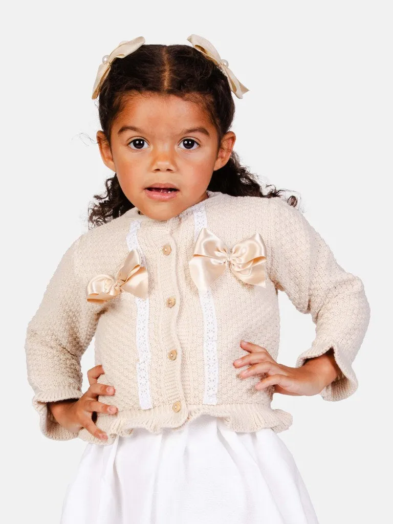 Baby Girl Cardigan & Bonnet Set - Light Beige