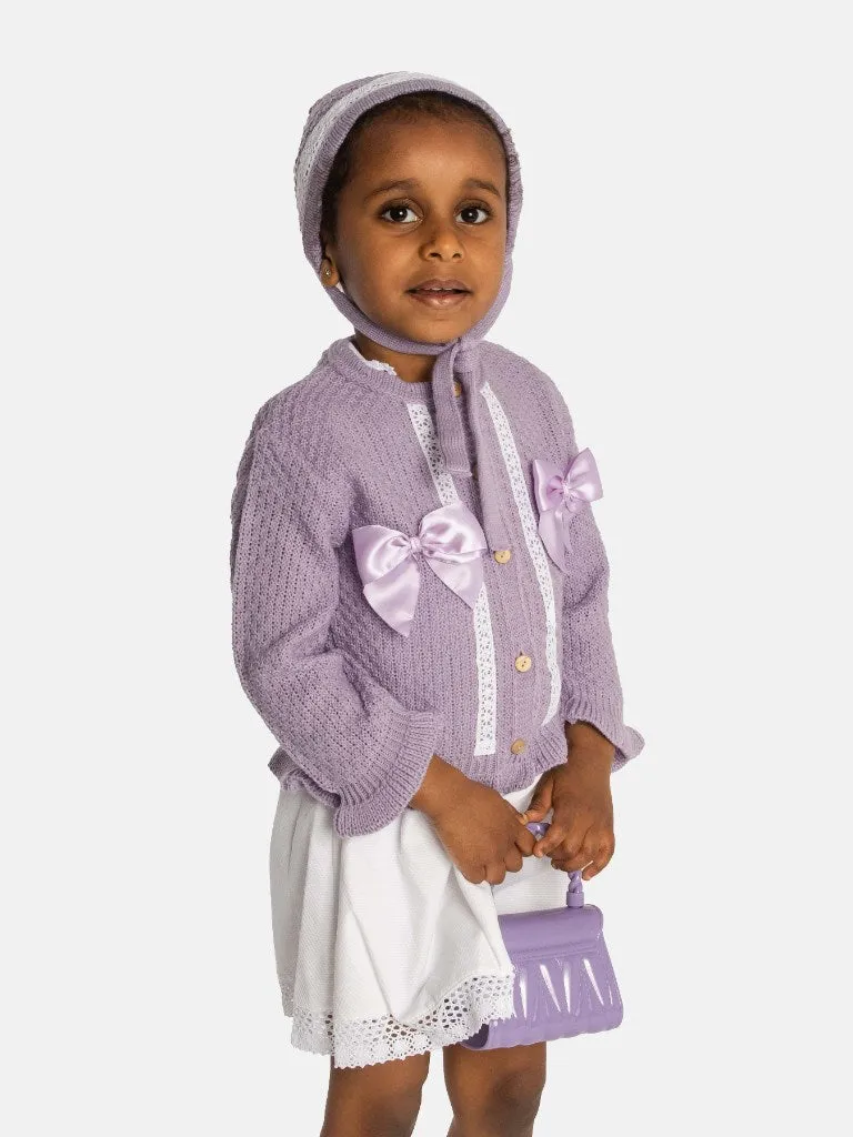 Baby Girl Cardigan & Bonnet Set - Purple