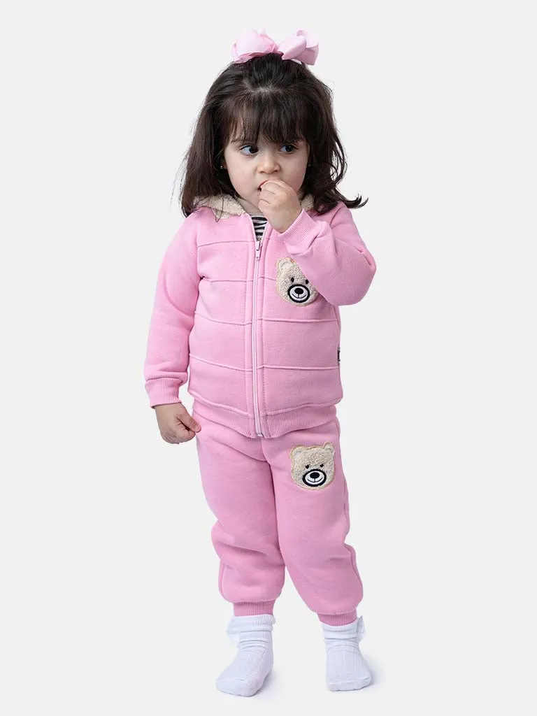 Baby Girl Teddy Long Sleeve Tracksuit 3 Piece Set-Pink