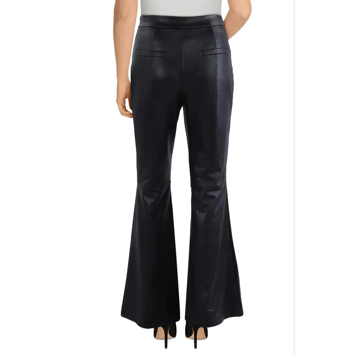 BAGATELLE.NYC Womens Faux Leather High Waist Flared Pants