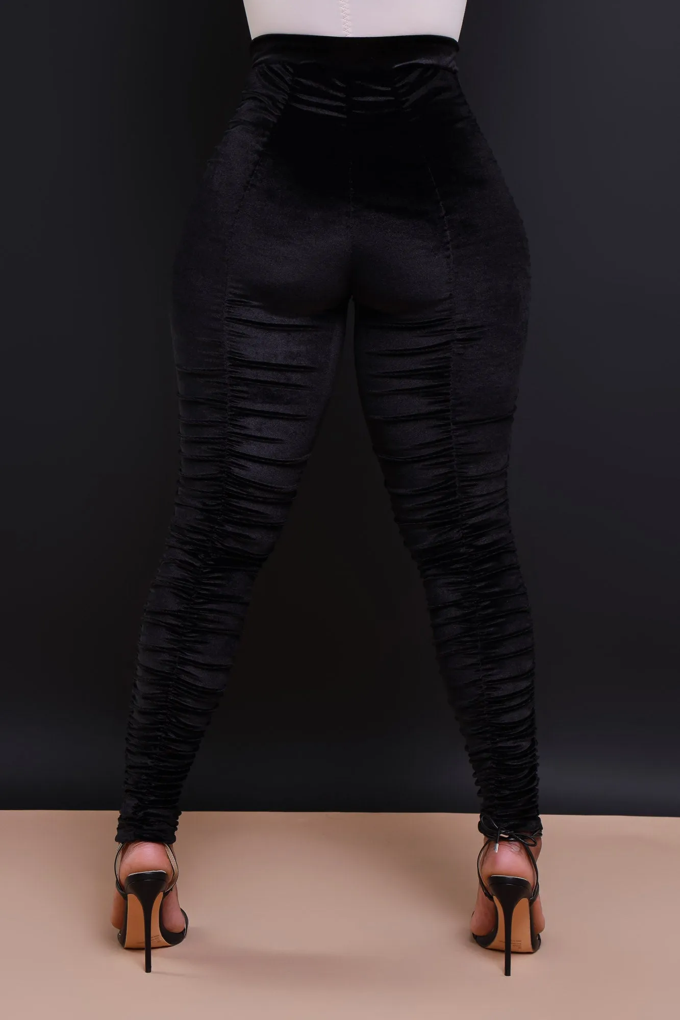 Be Honest Ruched High Waist Pants - Black Velvet Leggings