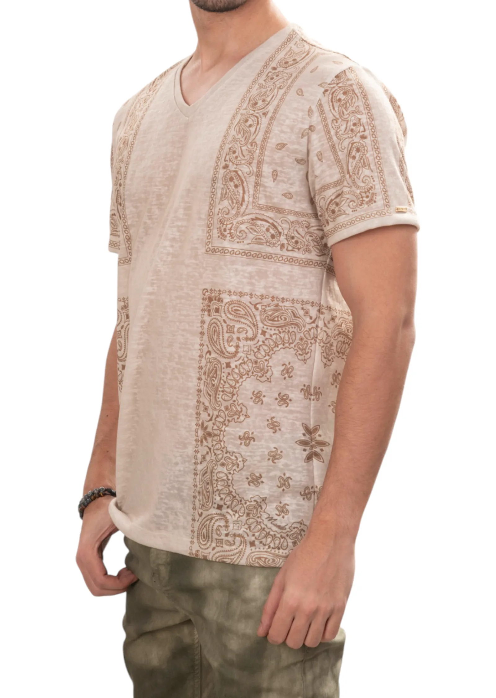 Beige Partial Bandana Linen Tee