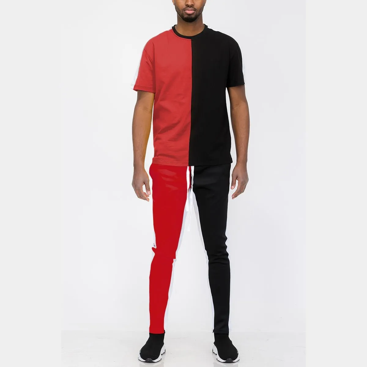 Black & Red Two-Way Split T-Shirt Set