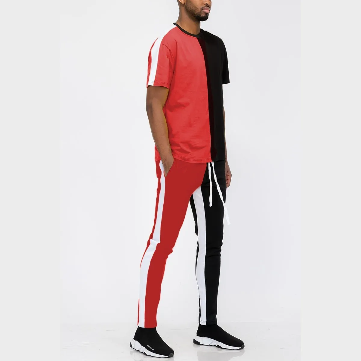 Black & Red Two-Way Split T-Shirt Set