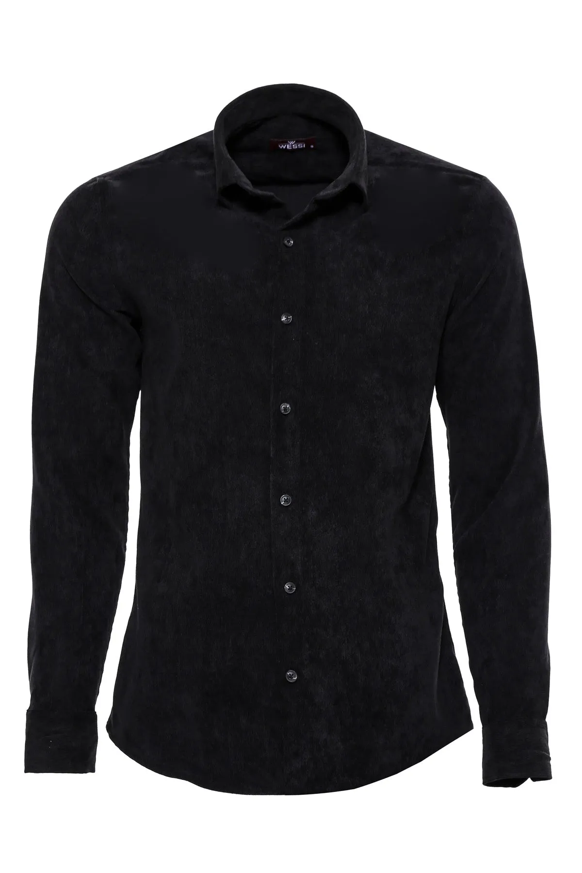 Black Long Sleeves Velvet Men's Shirt - Wessi