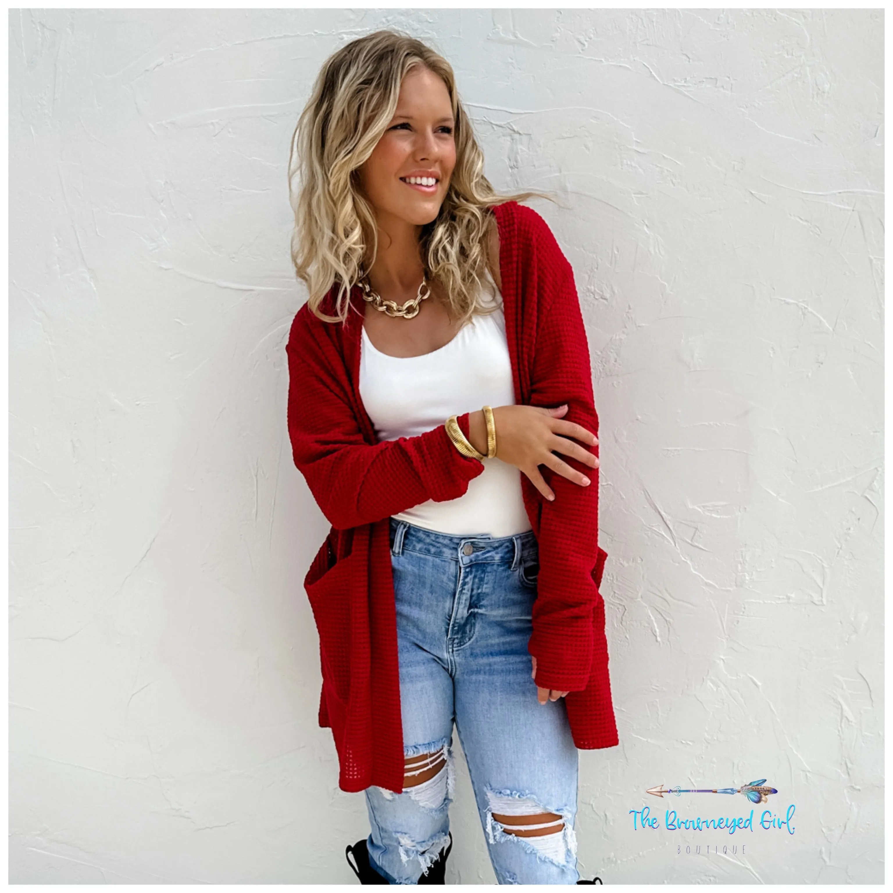 Blakeley Fall Lola Waffleknit Cardigan Thumbholes