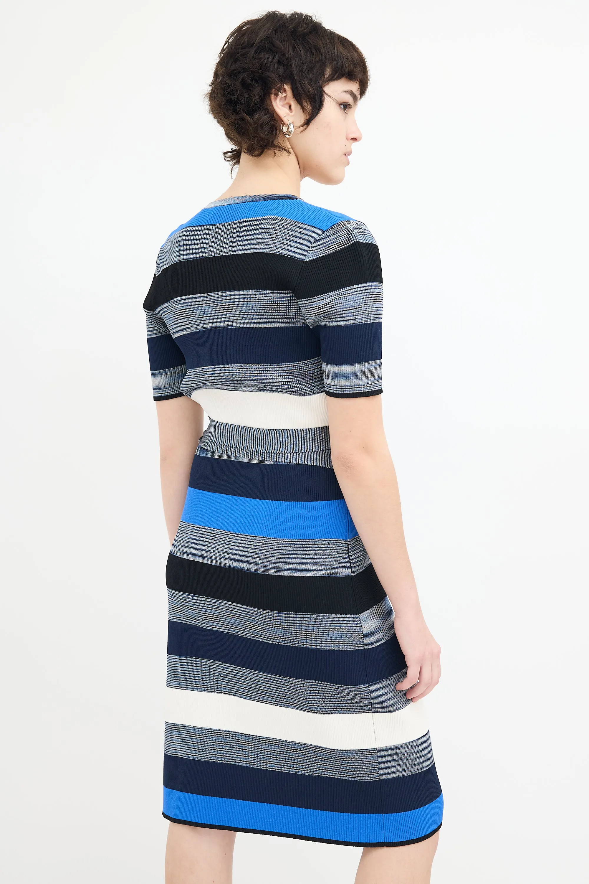 Blue & Multi Knit Stripe Midi Wrap Dress