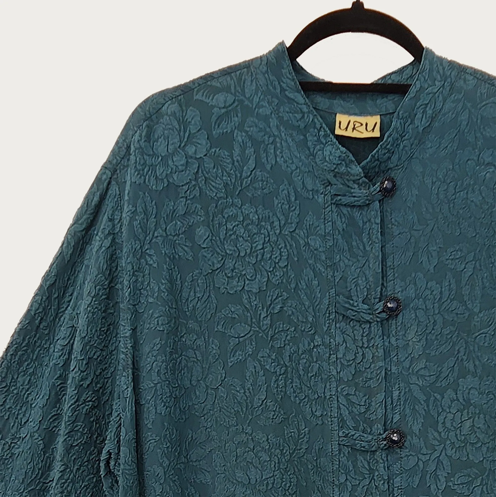 Boat Coat in Green Teal Textured Silk