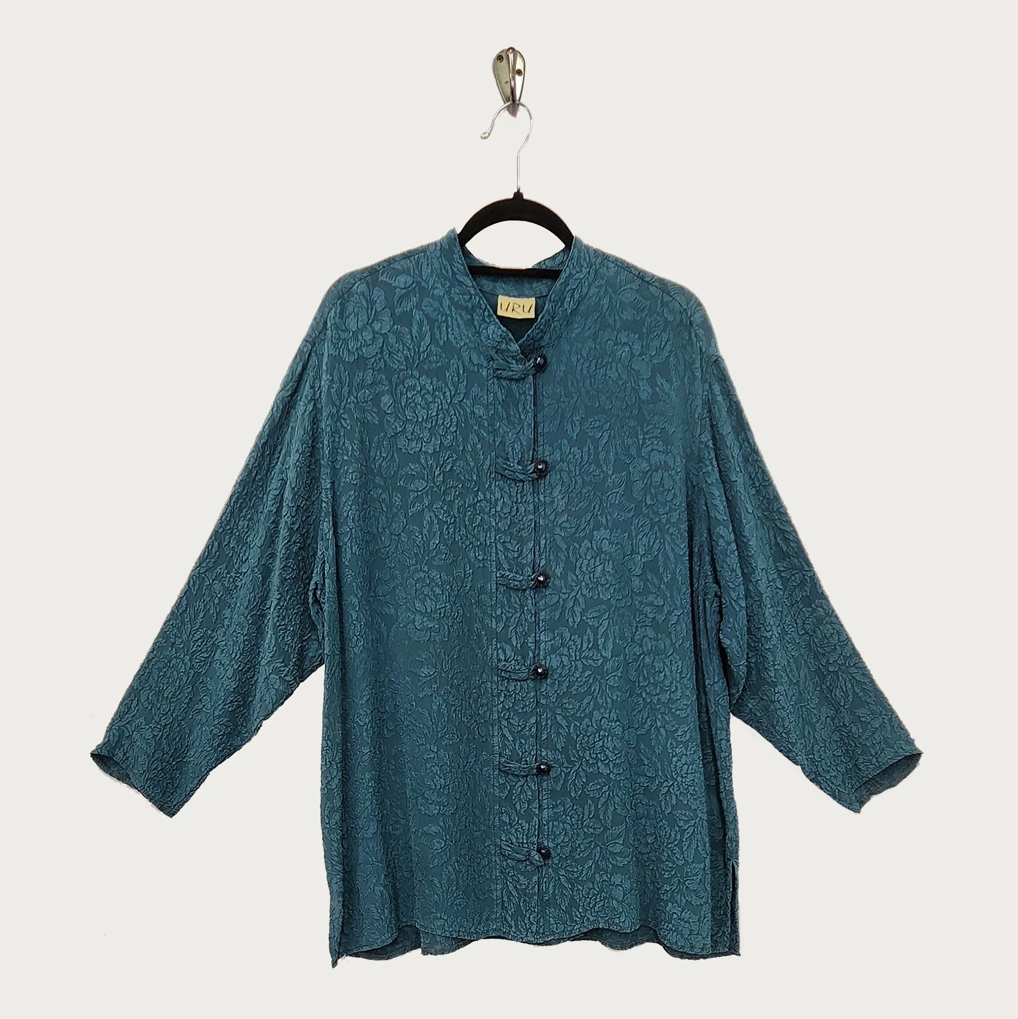 Boat Coat in Green Teal Textured Silk