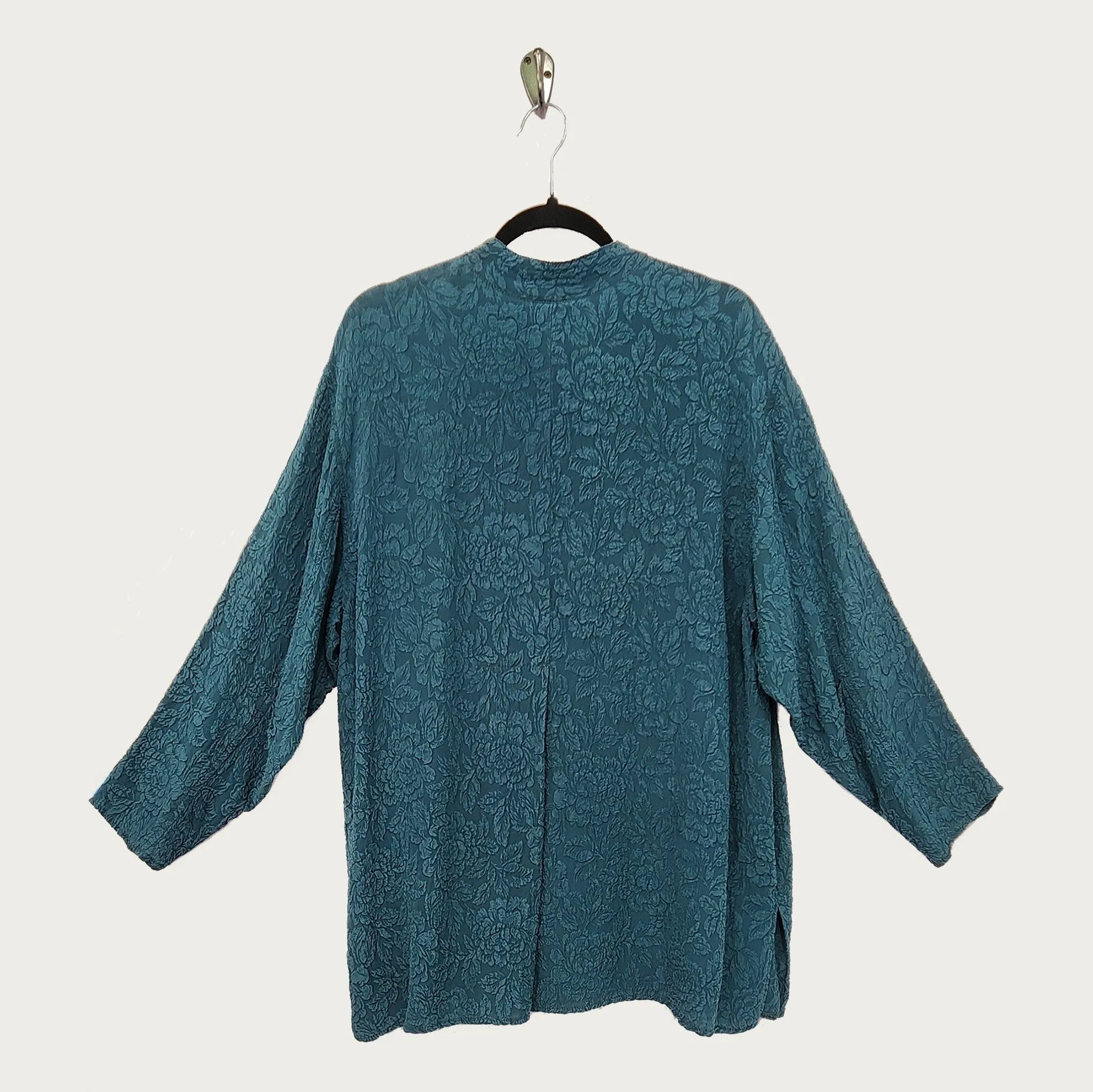 Boat Coat in Green Teal Textured Silk