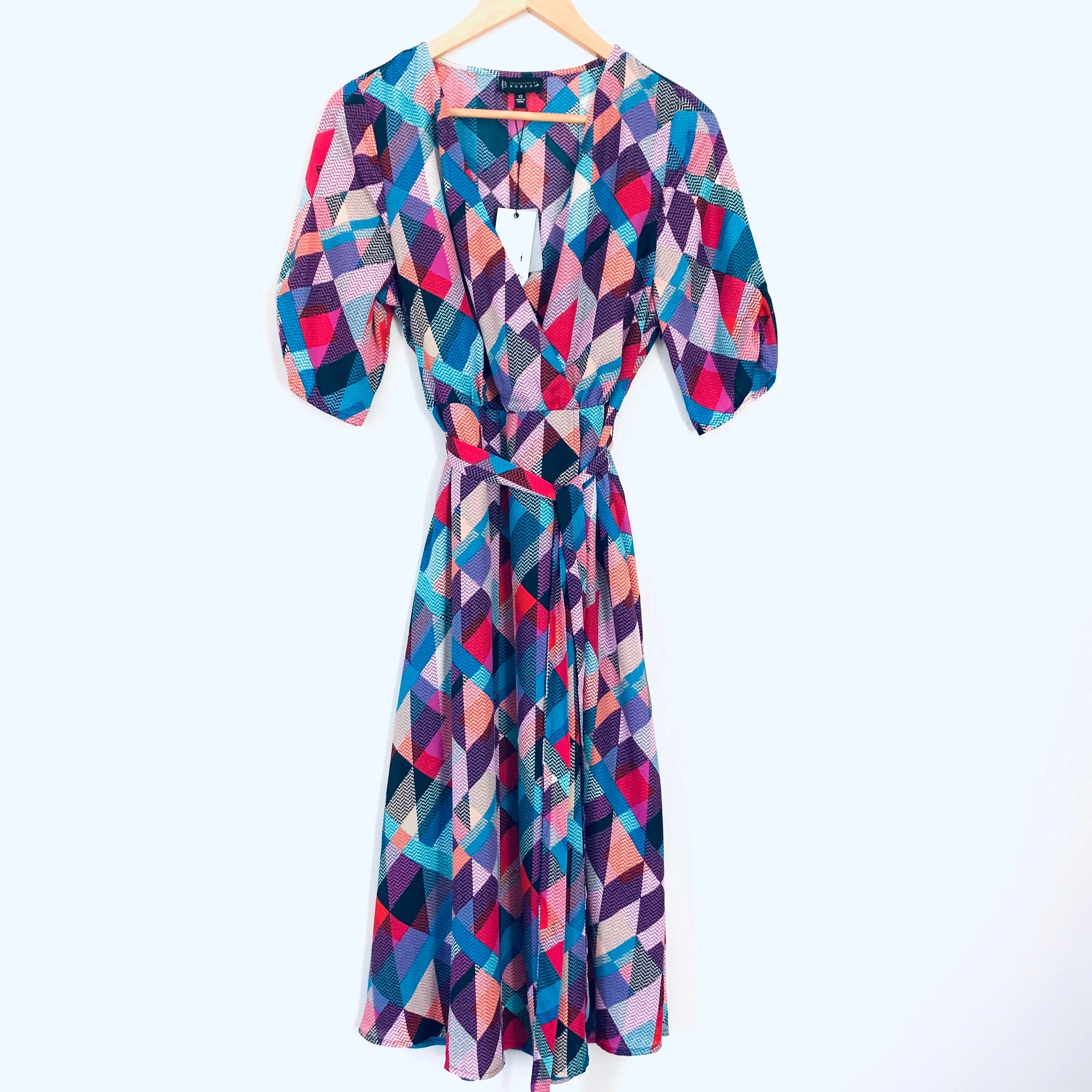 Bobeau Geometric Midi Wrap Dress NWT- Size XS