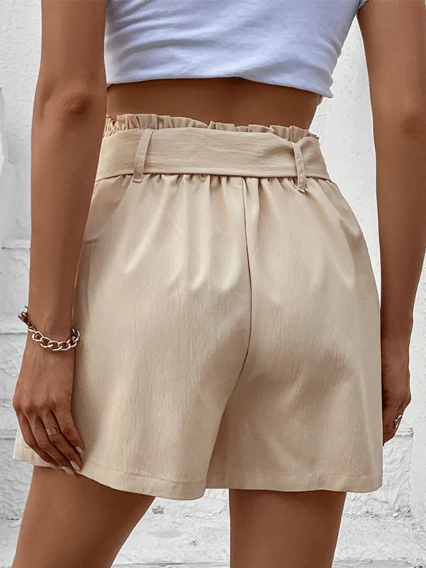 Boho Khaki High Waist Pleated Casual Shorts