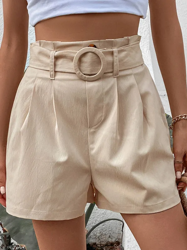 Boho Khaki High Waist Pleated Casual Shorts