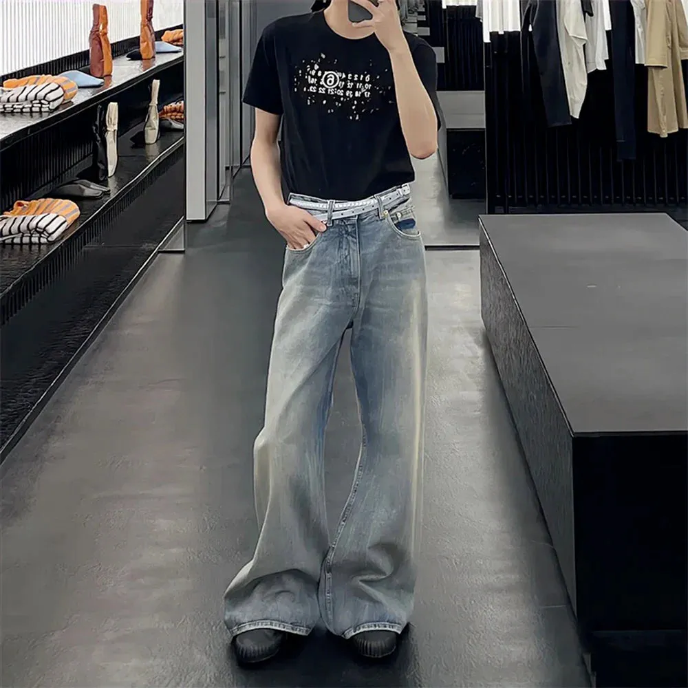 Bonnyshow-Hip Hop New Branch Pattern Washed Jeans Unisex Straight Baggy Y2K Denim Trousers Vintage Blue Loose Casual Cargo Pants Oversized