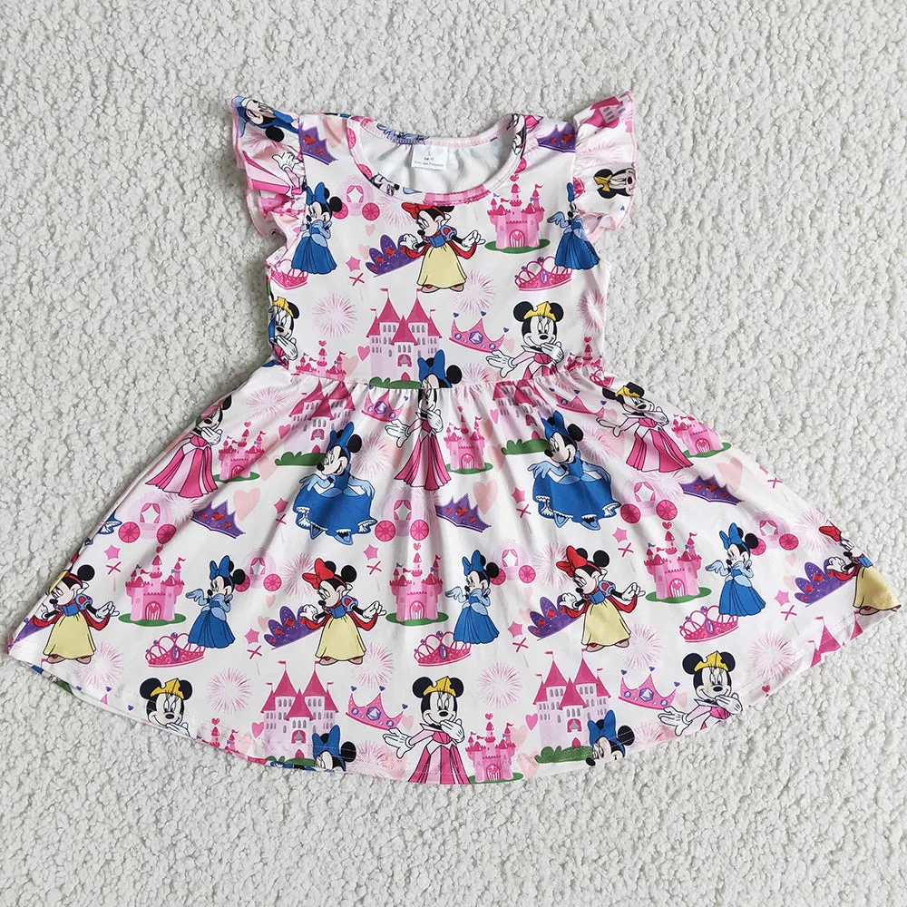 Boutique Baby Girl Dress Kids Girl Dresses Cartoon Cute Girls Dresses E6-5