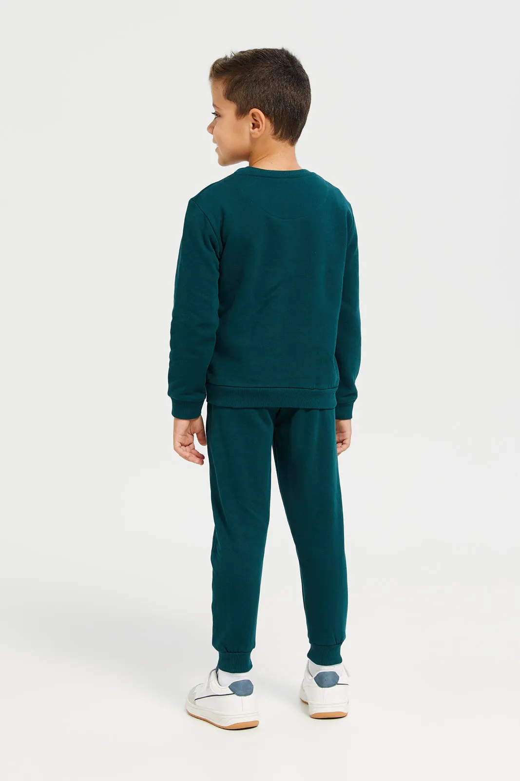 Boys Green Crew Neck Basic Jog Set (2 Piece)