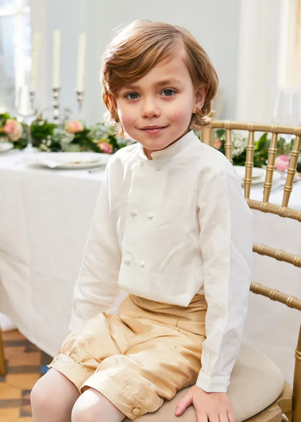 Boy's white double-breasted Mandarin collar shirt (12mths-10yrs)