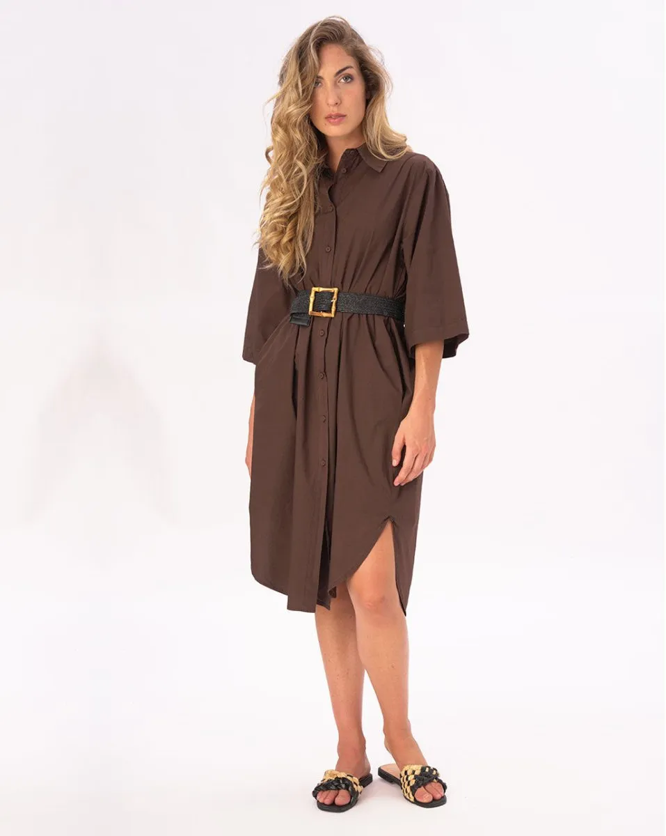 Button Up Pleated Back Shirtdress