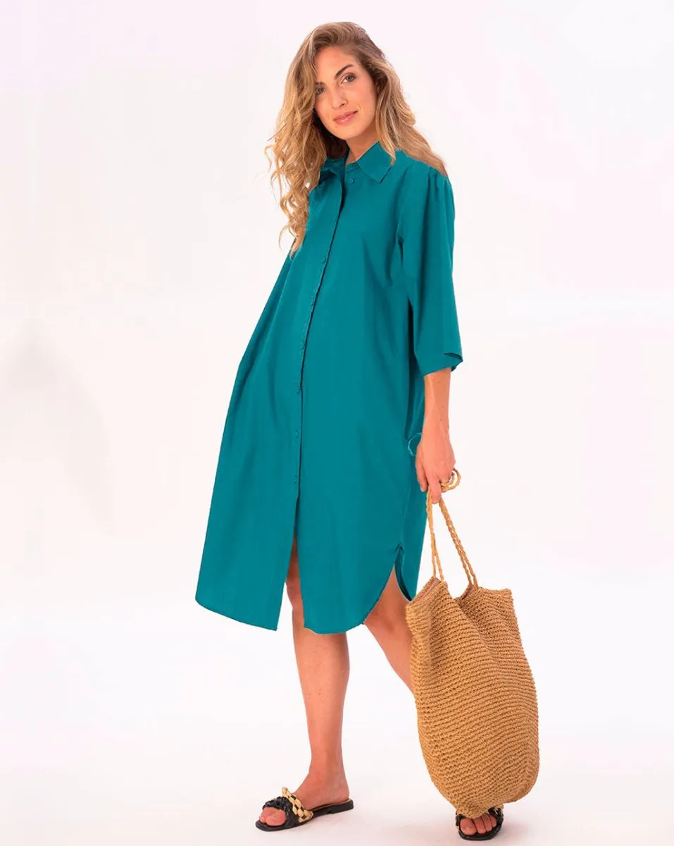 Button Up Pleated Back Shirtdress