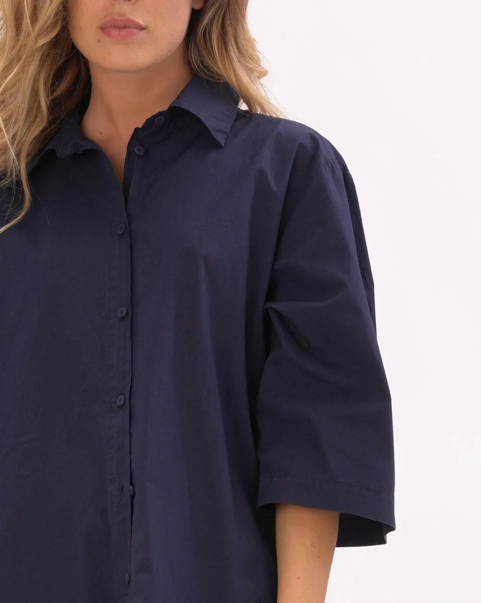 Button Up Pleated Back Shirtdress