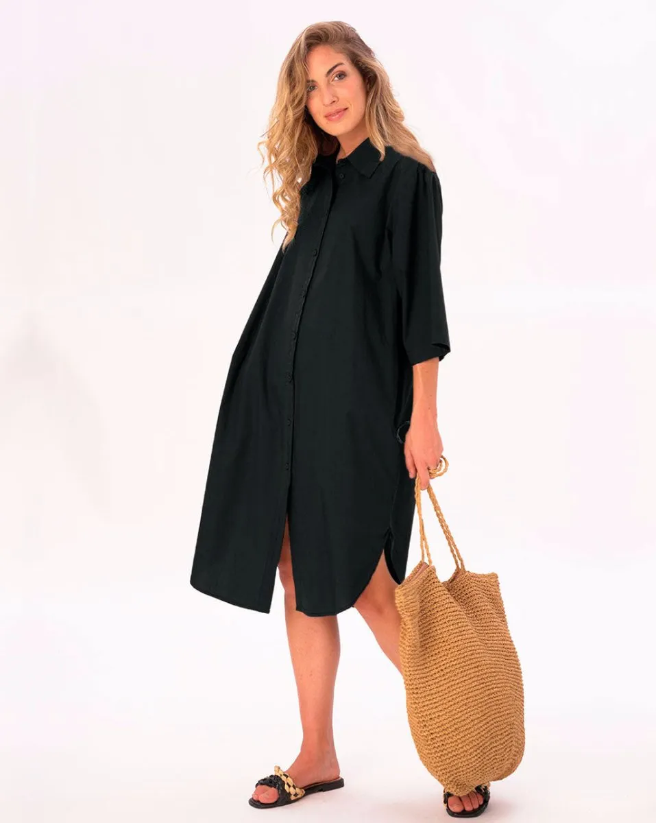 Button Up Pleated Back Shirtdress