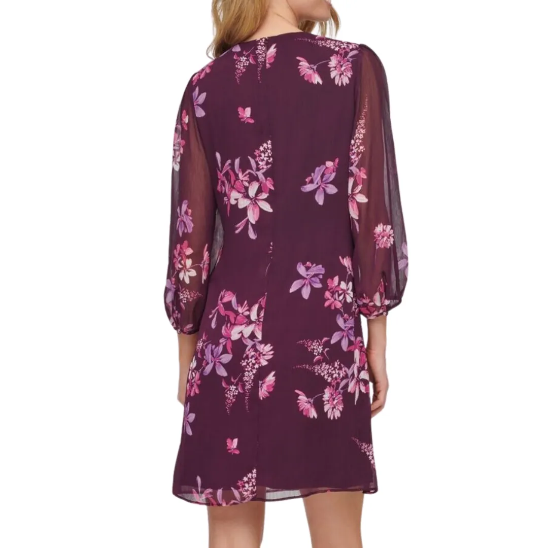 CALVIN KLEIN Balloon Sleeve Purple Floral Midi Dress SIZE 8