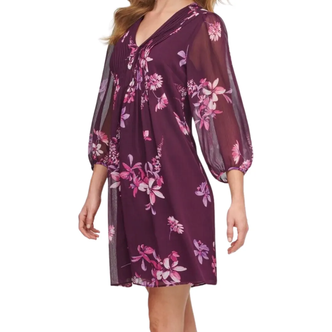 CALVIN KLEIN Balloon Sleeve Purple Floral Midi Dress SIZE 8