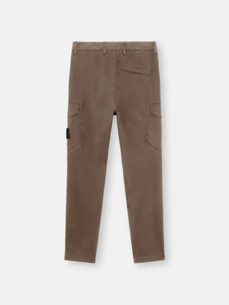 Cargo pants in stretch organic cotton satin - Walnut