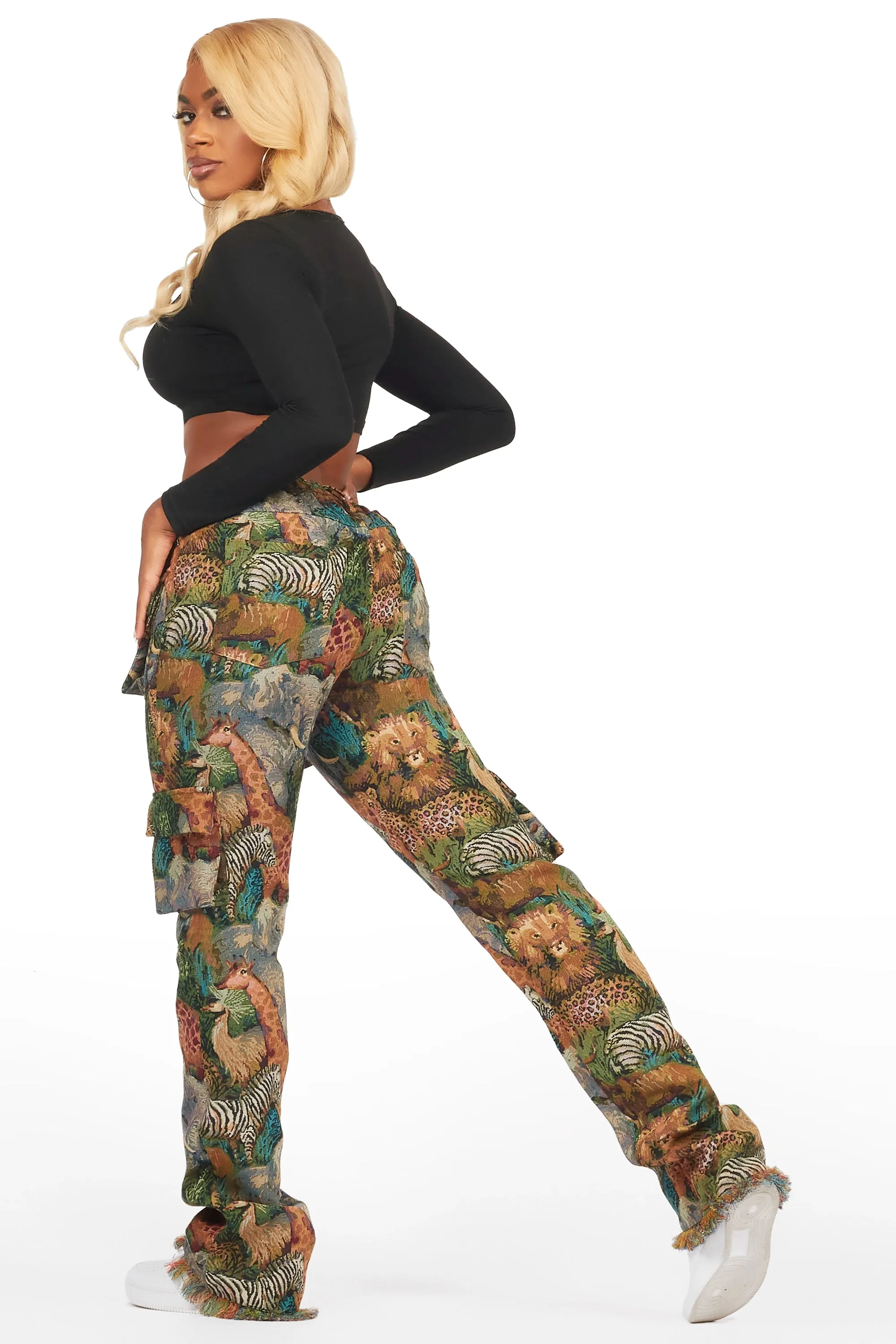 Channa Multi Animal Print Cargo Tapestry Pant