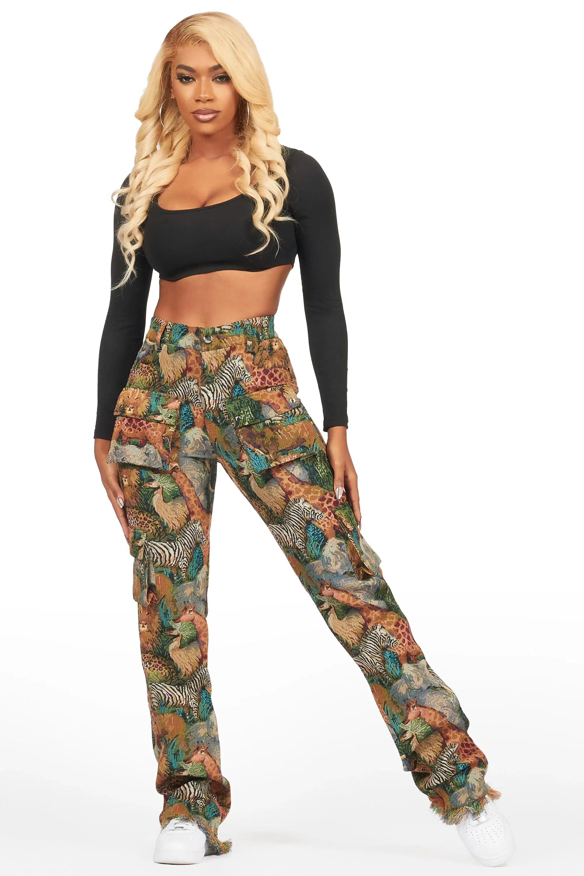 Channa Multi Animal Print Cargo Tapestry Pant