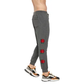 CHARCOAL OVERSIZED ROSE PATCHED JOGGERS