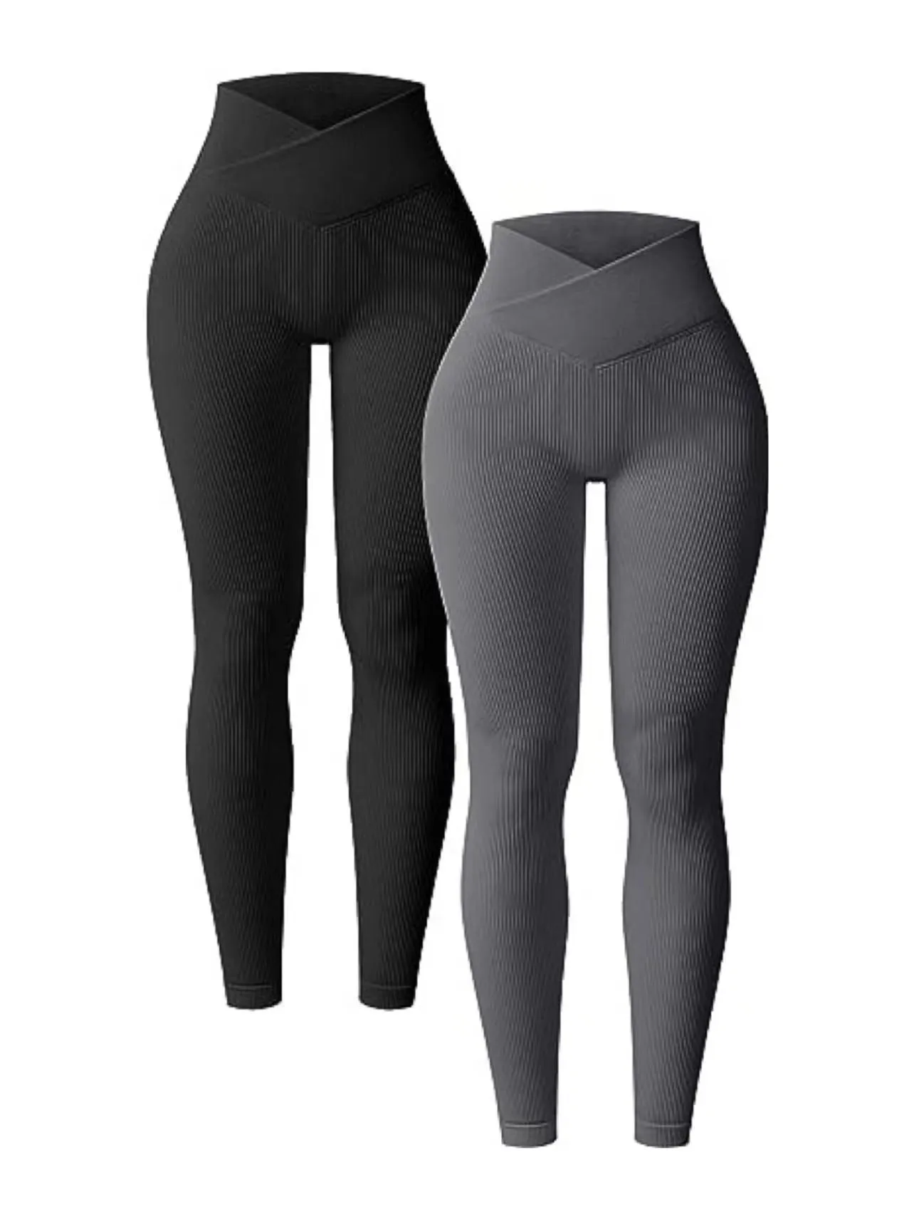 Charcoal Rib High Waist Cross Sports Bottoming Casual Leggings