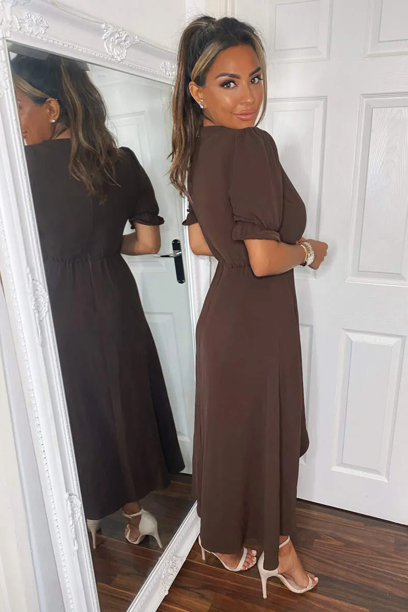 Chocolate Wrap Side Tie Midi Dress